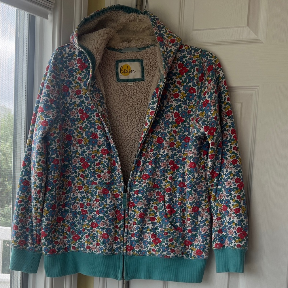 Boden Multicolor Floral Hoodie with Sherpa Lining with Pockets!!